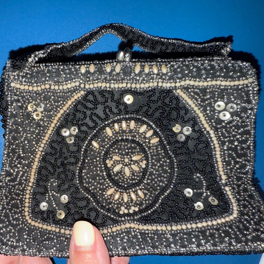 Antique Black Beaded Clutch